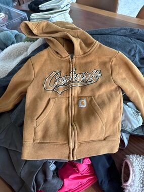 Vintage Carhartt Toddler Brown Zip Hoodie - Durable Chest Logo Sweatshirt